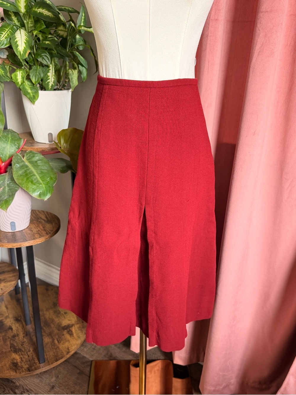 Ann Taylor Red Wool Midi A-Line Pleated Skirt